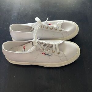 Superga 2750 Nappa Leather Sneakers Womens 7.5 Optical White Lace Up Shoes NWD